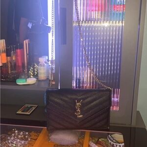 Yves Saint Laurent Black Crossbody Bag with Gold Chain